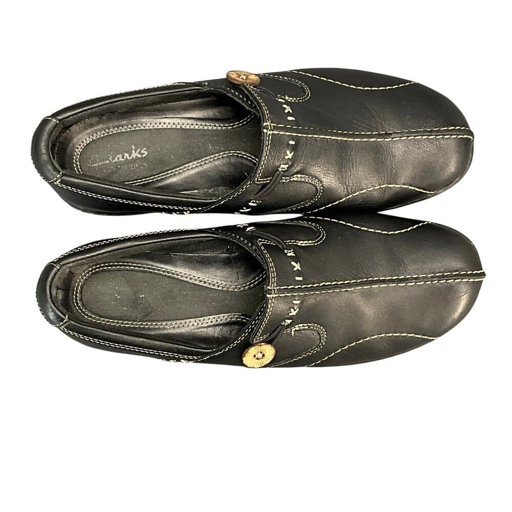 Clarks Un Loop Button Black Leather Slip On Comfo… - image 8